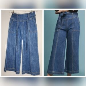 Anthropologie Pilcro Wideleg Crop Jean Drape Denim Belted Highrise Size 26